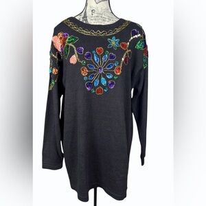 SML Sport Vintage Retro Style Black Stylish Sequenced/Beaded Sweater Size M